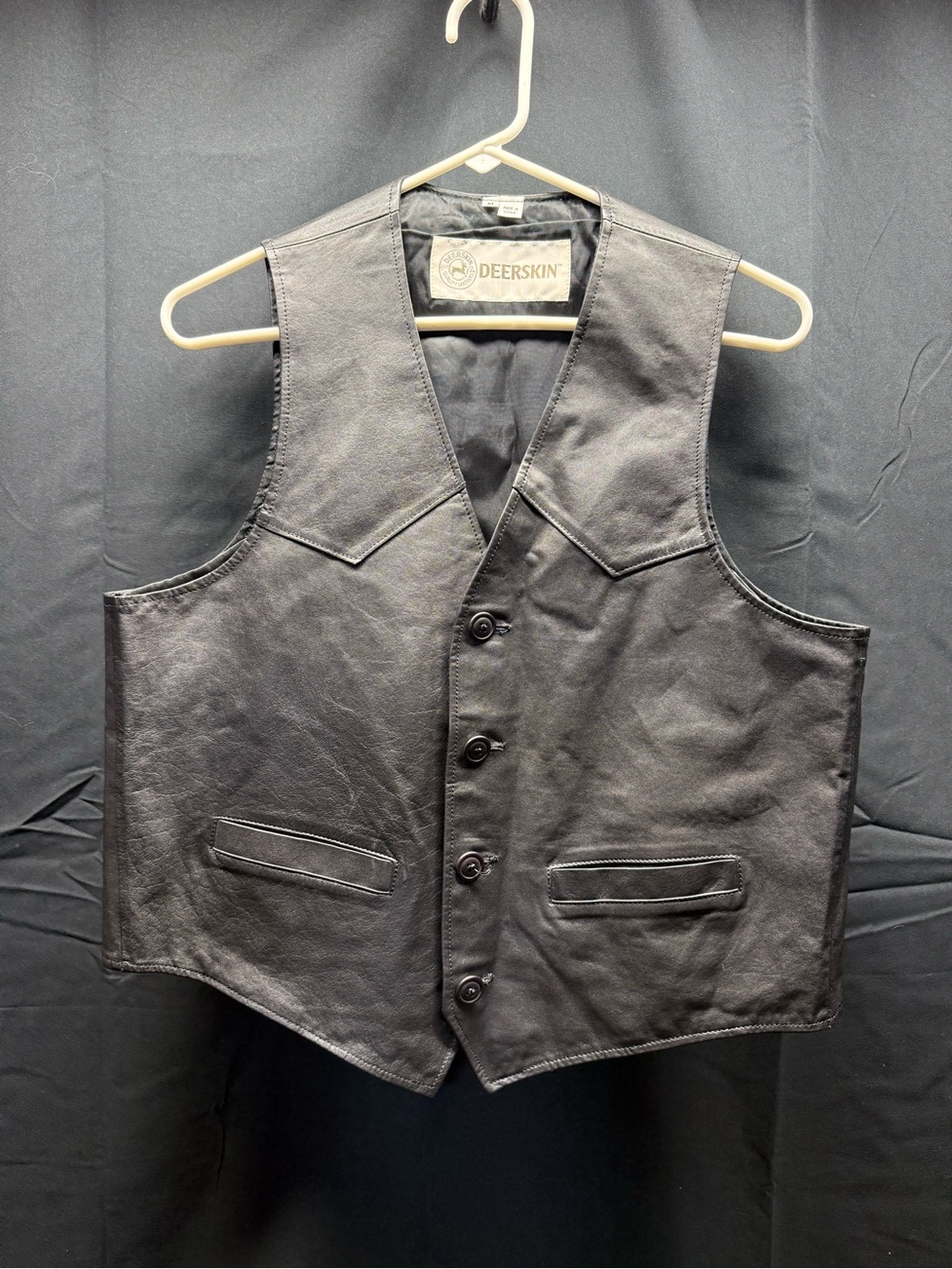 Deerskin Black Leather Men's Button Vest Sz Med (1au)
